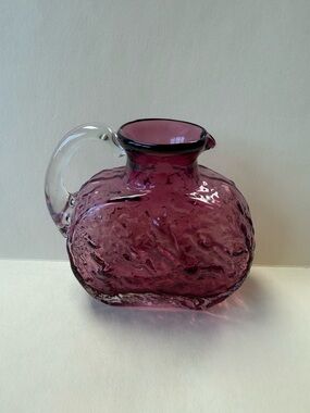 Vintage Pilgrim Cranberry Pebble Glass Mini Pitcher Creamer Clear Handle